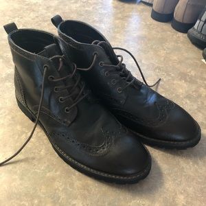 Leather wingtip boots